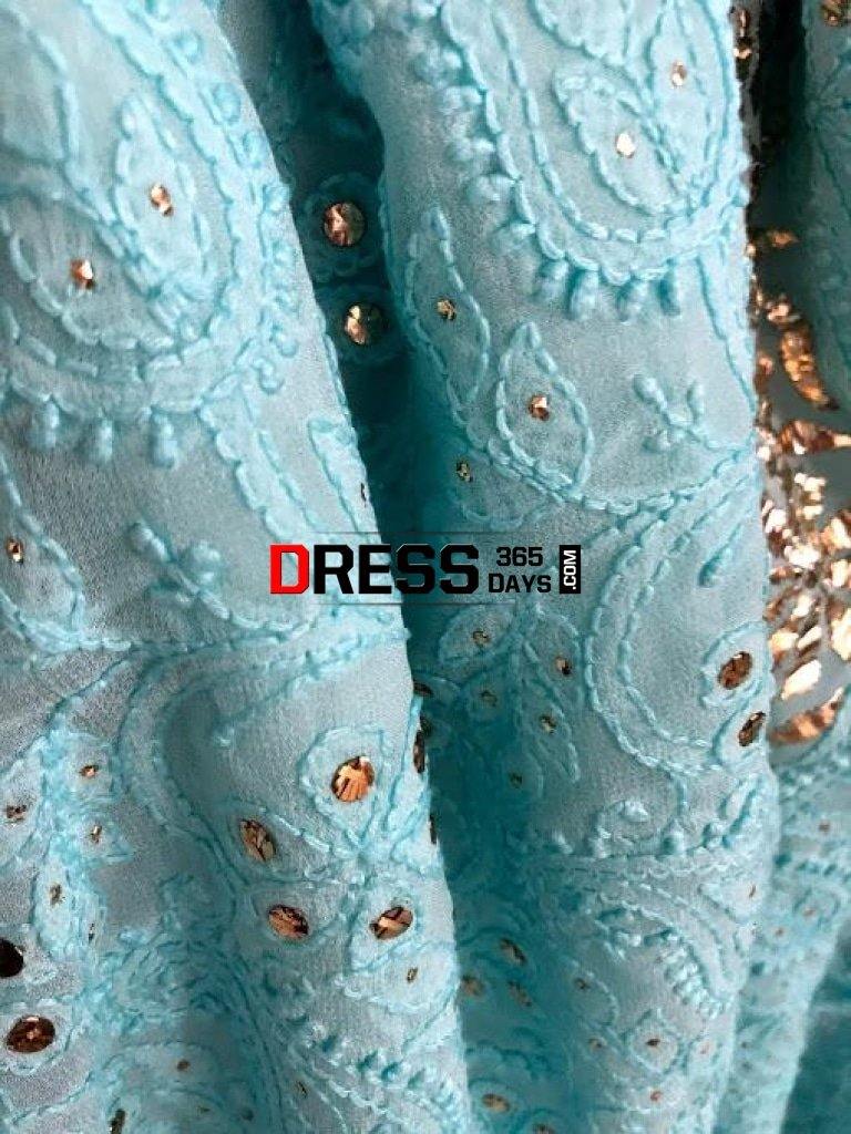 Sea Green Mukaish Neckline Chikankari Suit Suits