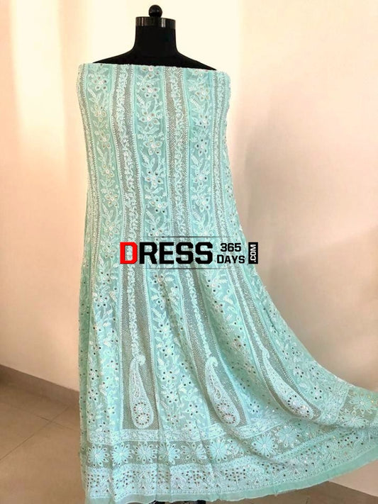 Sea Green Pearl And Mukaish Chikankari Anarkali (Anarkali Dupatta)