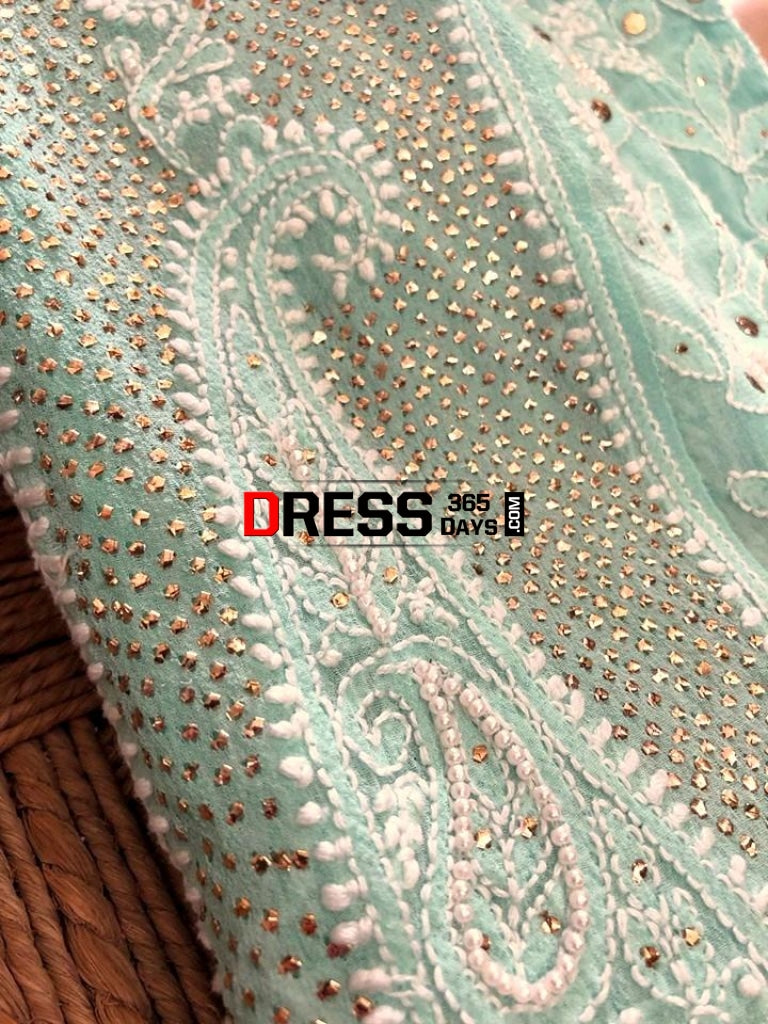 Sea Green Pearl And Mukaish Chikankari Anarkali (Anarkali Dupatta)