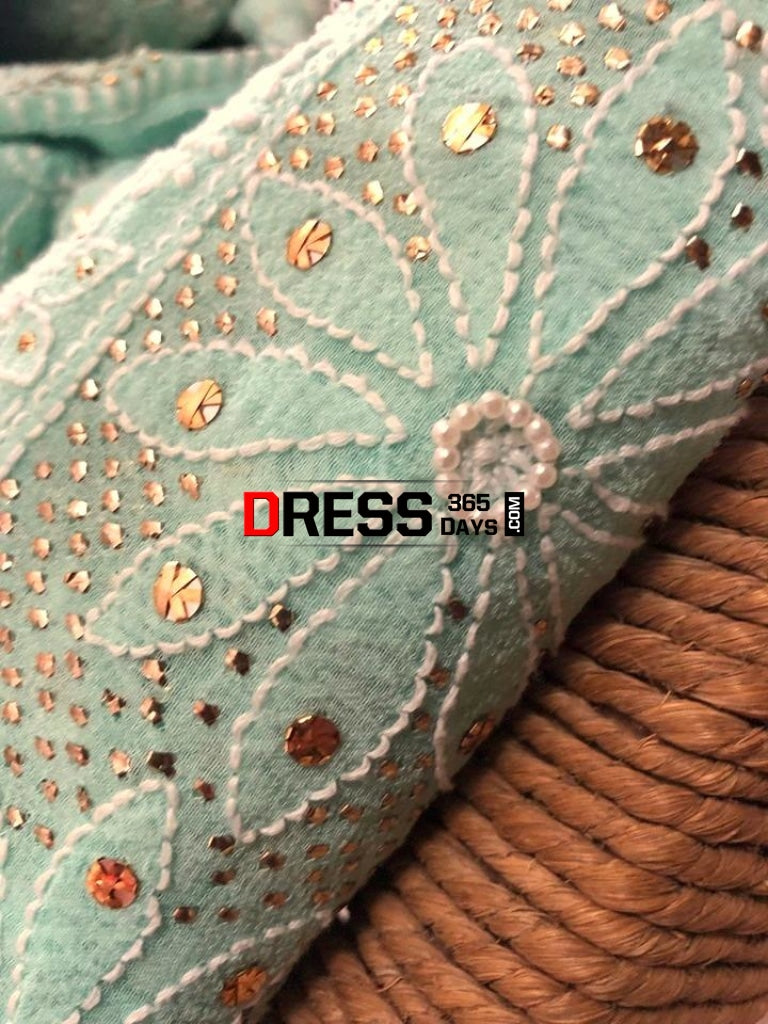 Sea Green Pearl And Mukaish Chikankari Anarkali (Anarkali Dupatta)