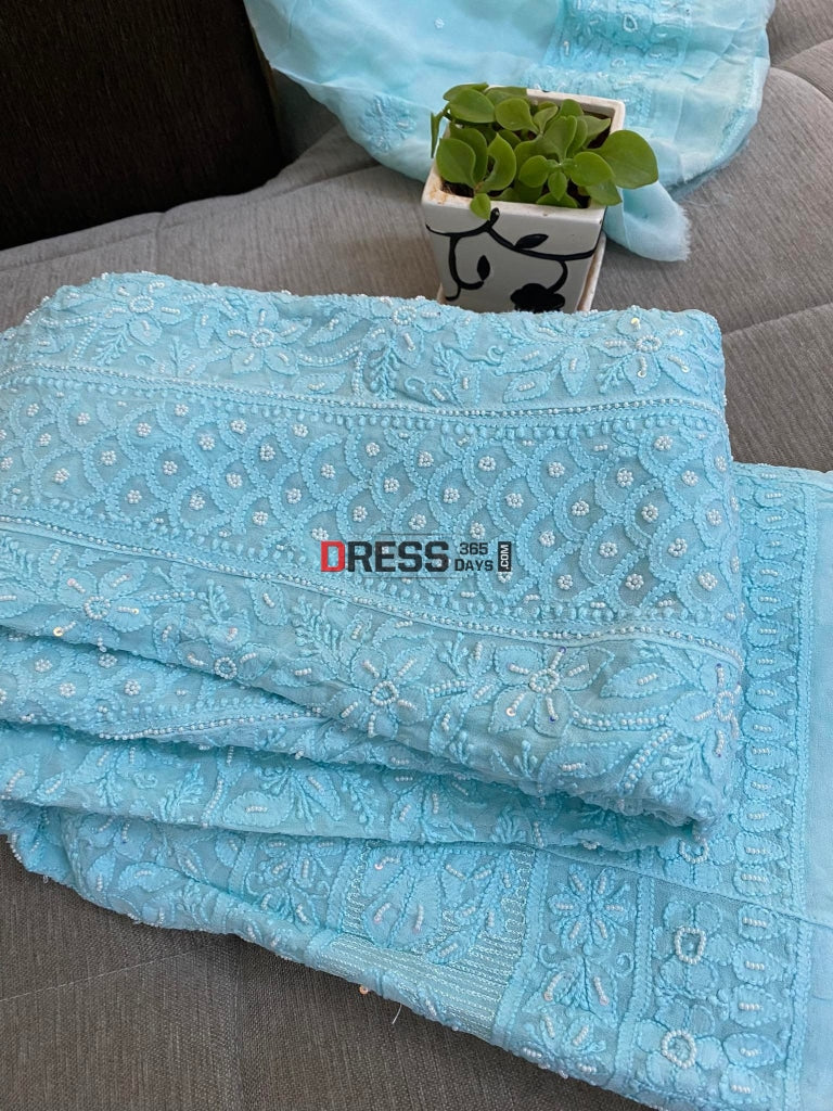 Sea Green Pearl Chikankari Anarkali Suit