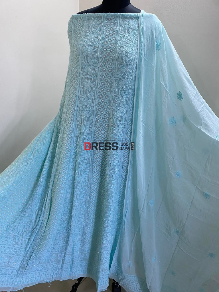 Sea Green Pearl Chikankari Anarkali Suit