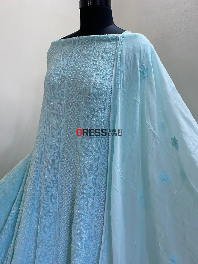 Sea Green Pearl Chikankari Anarkali Suit