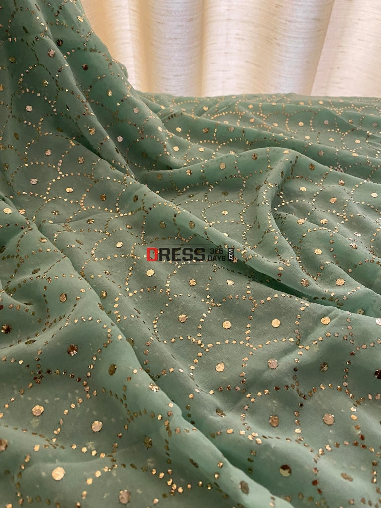 Sea Green Pure Georgette Mukaish Dupatta Chikankari