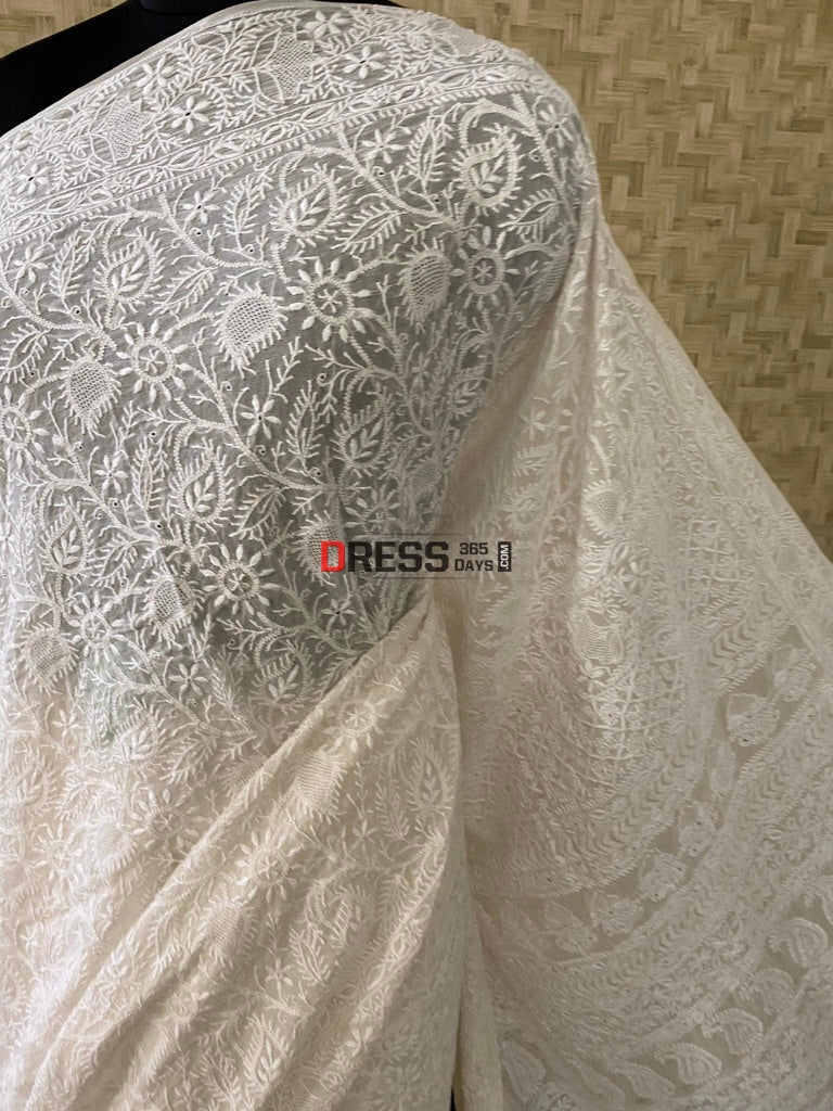 Superfine Hand Jaali Lucknow Chikankari Saree