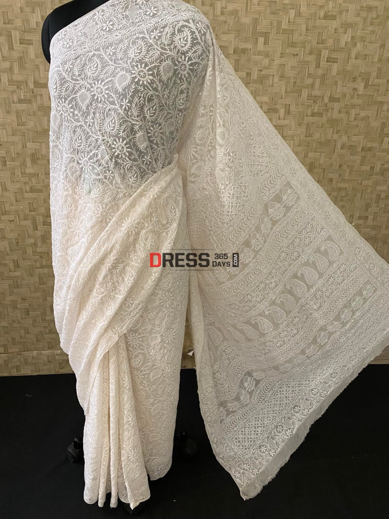 Superfine Hand Jaali Lucknow Chikankari Saree