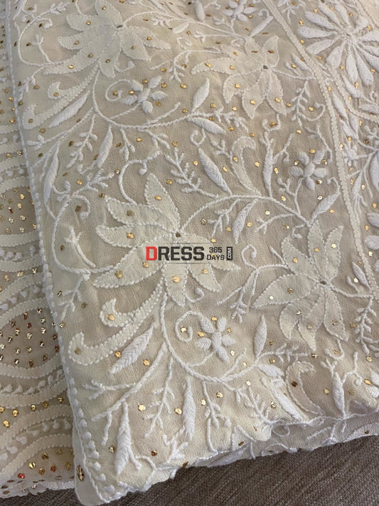 Superfine Ivory Chikankari Kamdani Lehenga Set