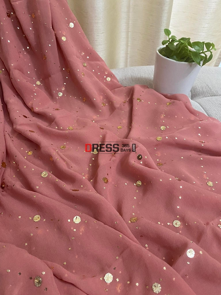 Taupe Brown Georgette Mukaish Dupatta Chikankari