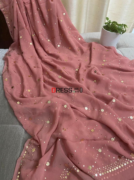 Taupe Brown Georgette Mukaish Dupatta Chikankari