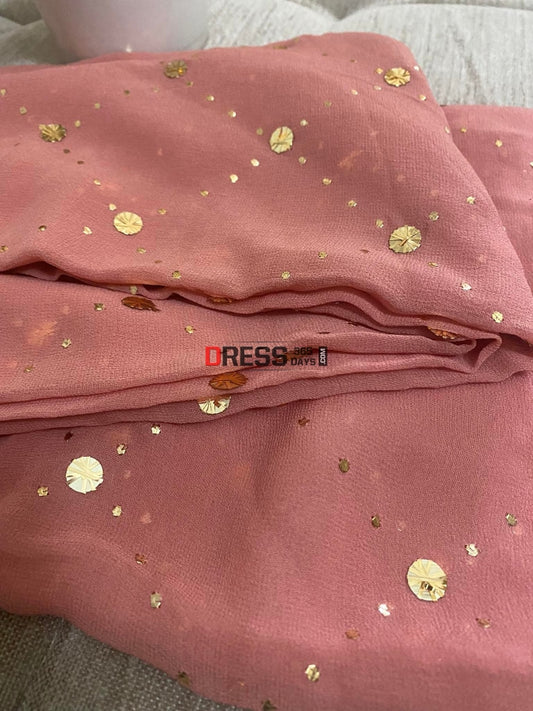 Taupe Brown Georgette Mukaish Dupatta Chikankari