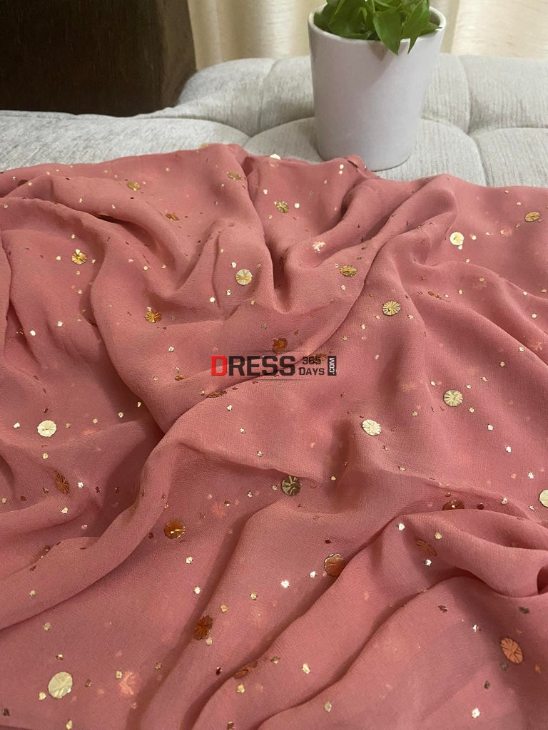 Taupe Brown Georgette Mukaish Dupatta Chikankari