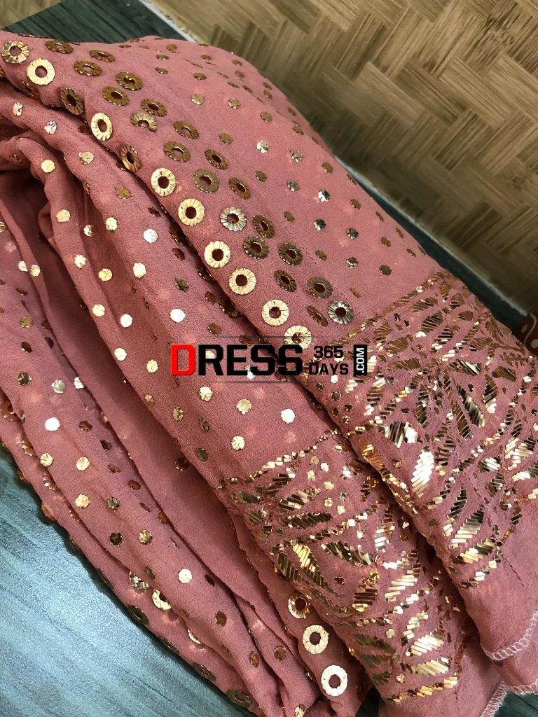 Taupe Brown Mukaish Anarkali Suit Chikankari