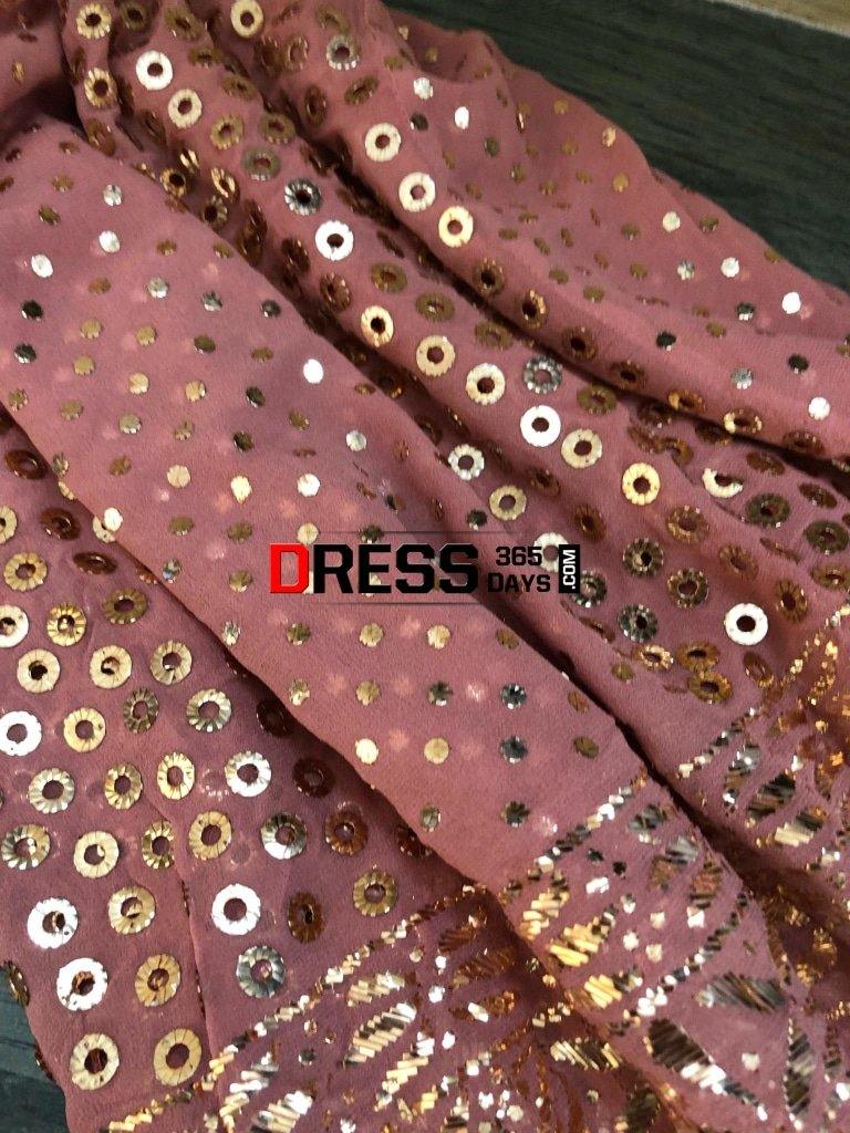 Taupe Brown Mukaish Anarkali Suit Chikankari