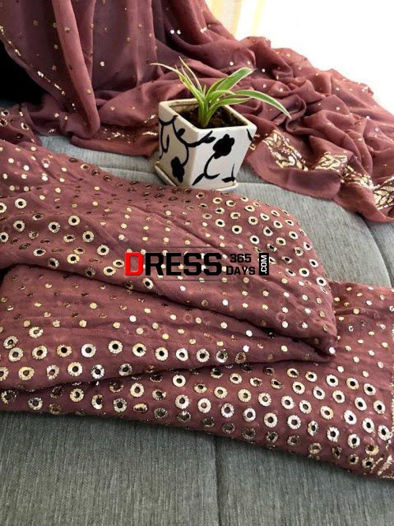 Taupe Brown Mukaish Anarkali Suit Kamdani