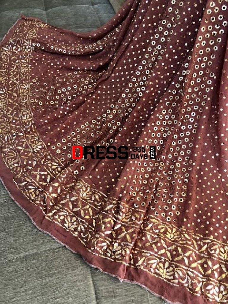 Taupe Brown Mukaish Anarkali Suit Kamdani