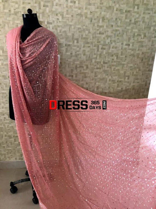 Taupe Brown Mukaish Dupatta Chikankari