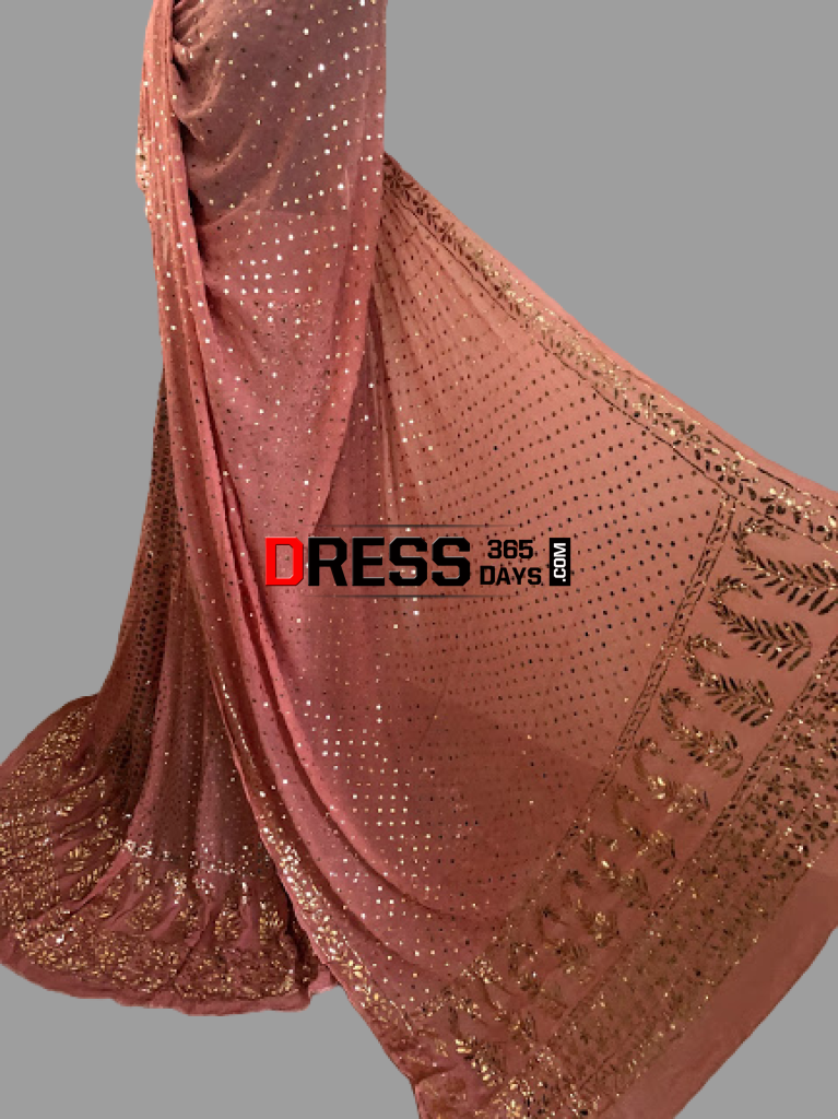 Taupe Brown Ring Mukaish/kamdani Lehenga Set Chikankari