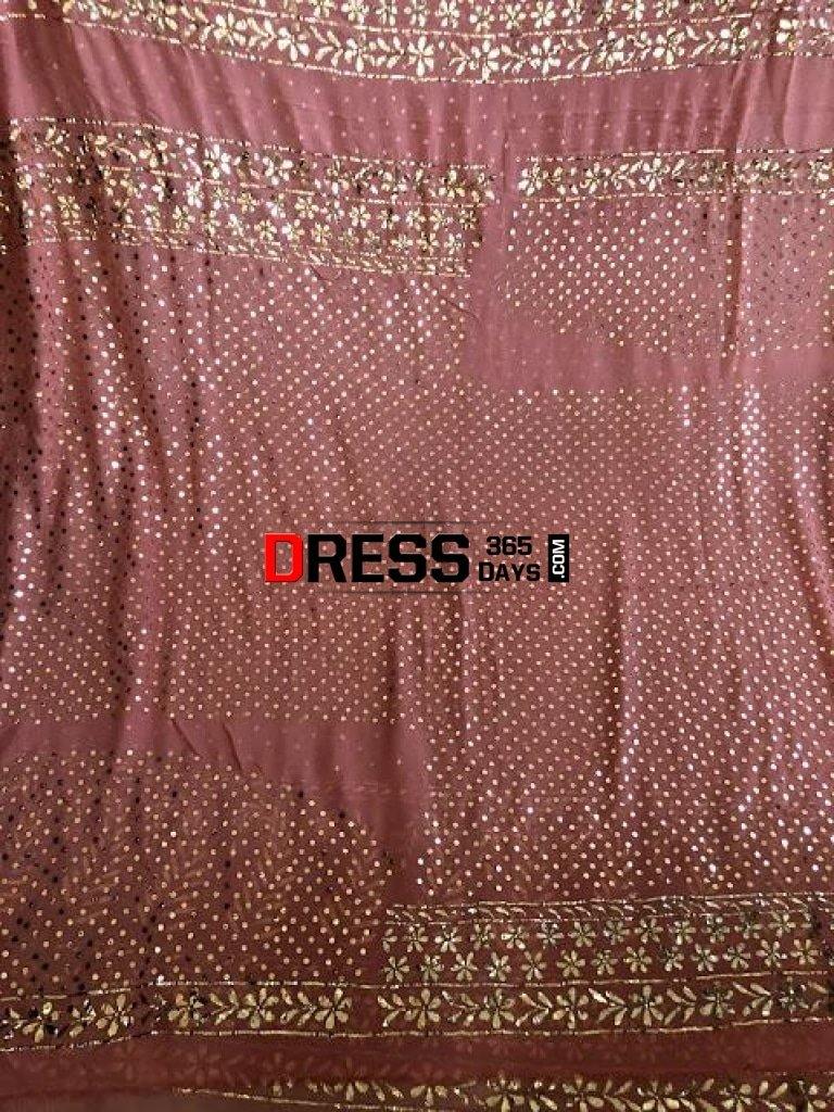 Taupe Brown Ring Mukaish/kamdani Lehenga Set Chikankari