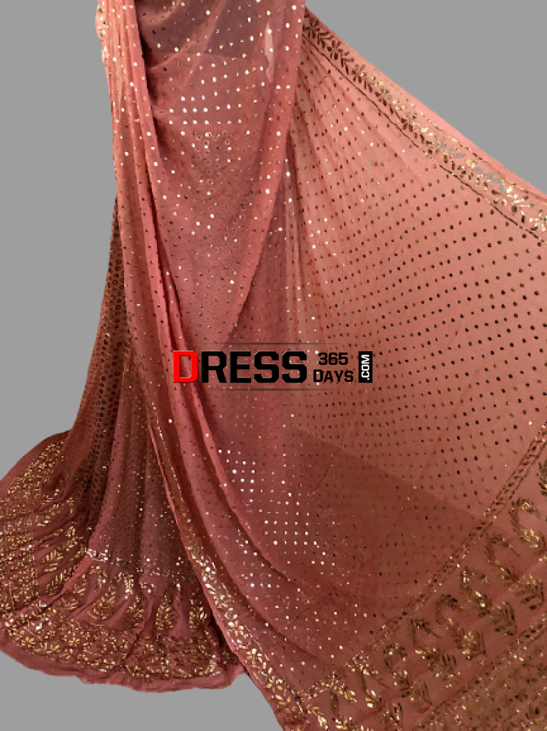 Taupe Brown Ring Mukaish/kamdani Lehenga Set Chikankari
