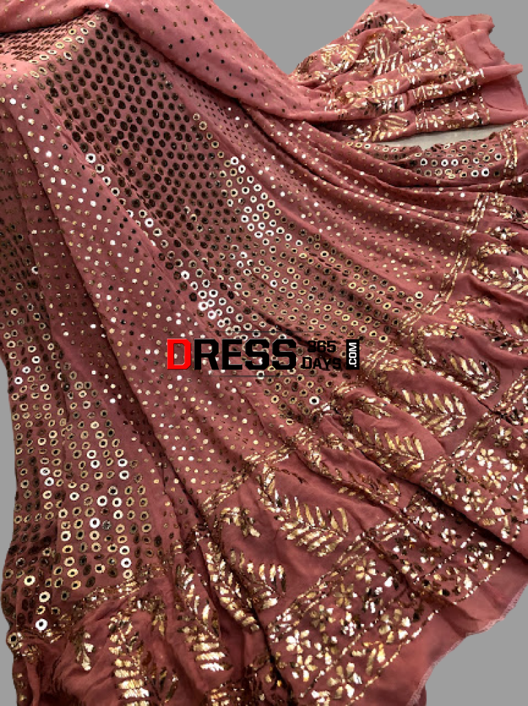 Taupe Brown Ring Mukaish/kamdani Lehenga Set Chikankari