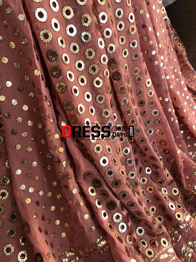 Taupe Brown Ring Mukaish/kamdani Lehenga Set Chikankari