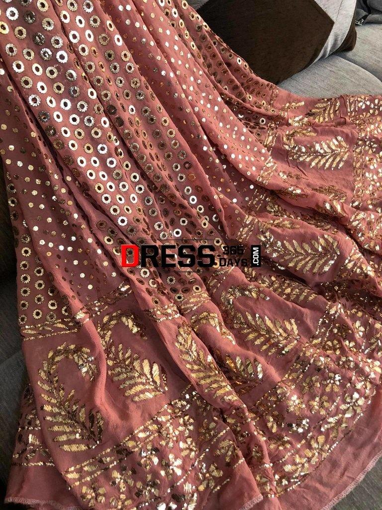 Taupe Brown Ring Mukaish/kamdani Lehenga Set Chikankari