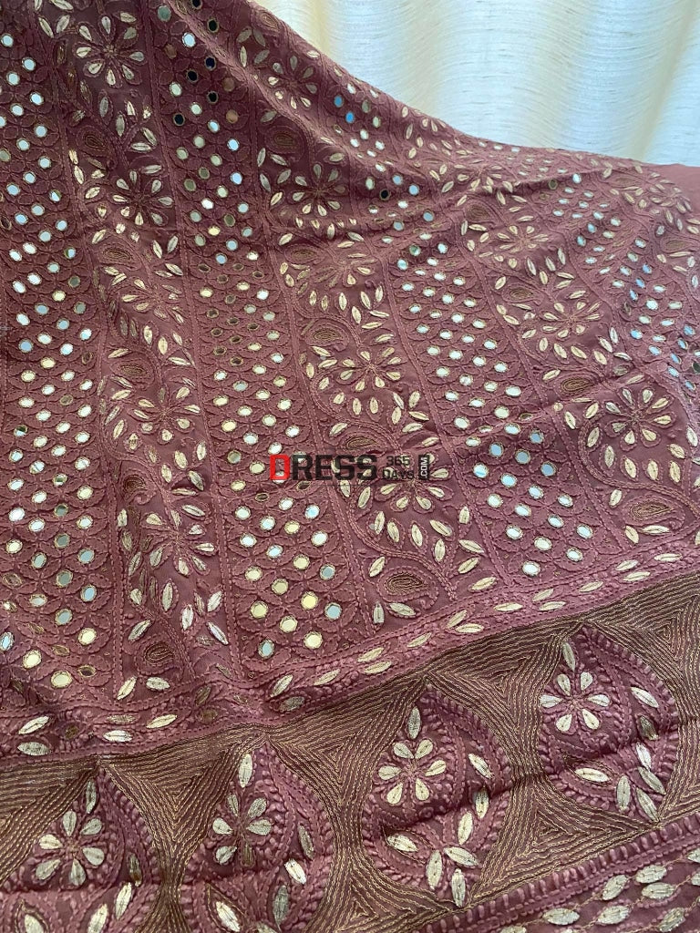 Taupe Mirror & Gota Patti Lucknowi Chikankari Suit Suits