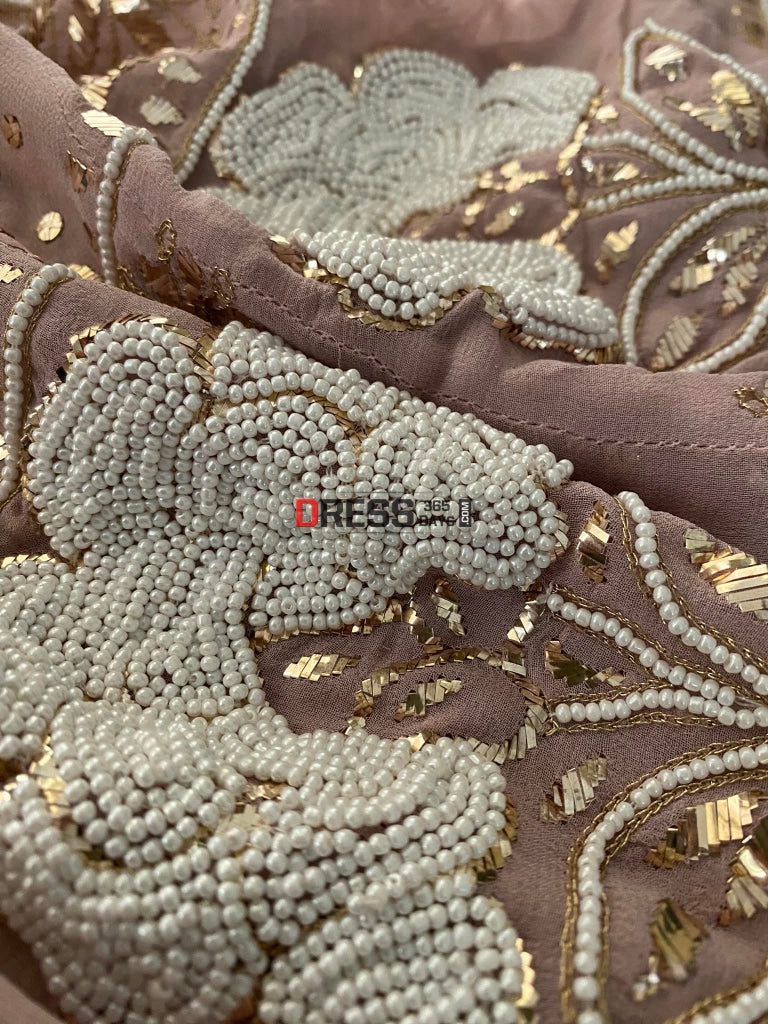 Taupe Pearl Kamdani Anarkali Suit Chikankari