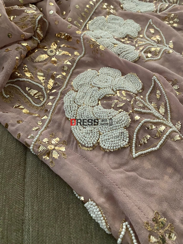 Taupe Pearl Kamdani Anarkali Suit Chikankari