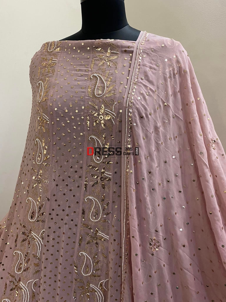 Taupe Pearl Kamdani Anarkali Suit Chikankari