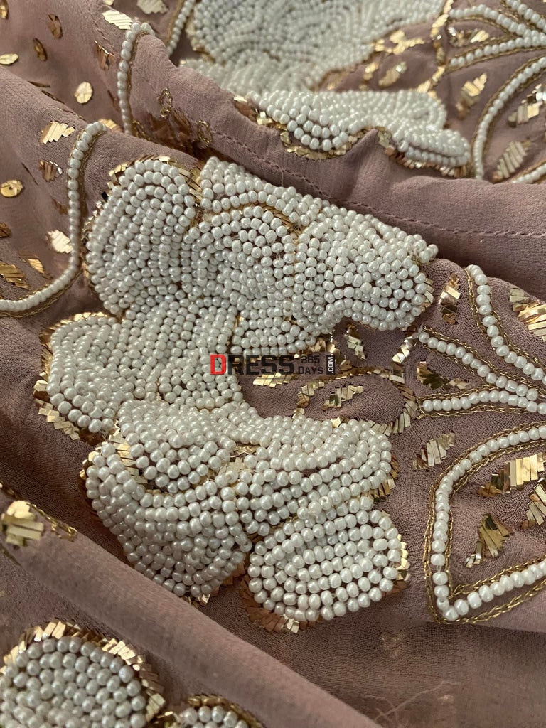 Taupe Pearl Kamdani Anarkali Suit Chikankari