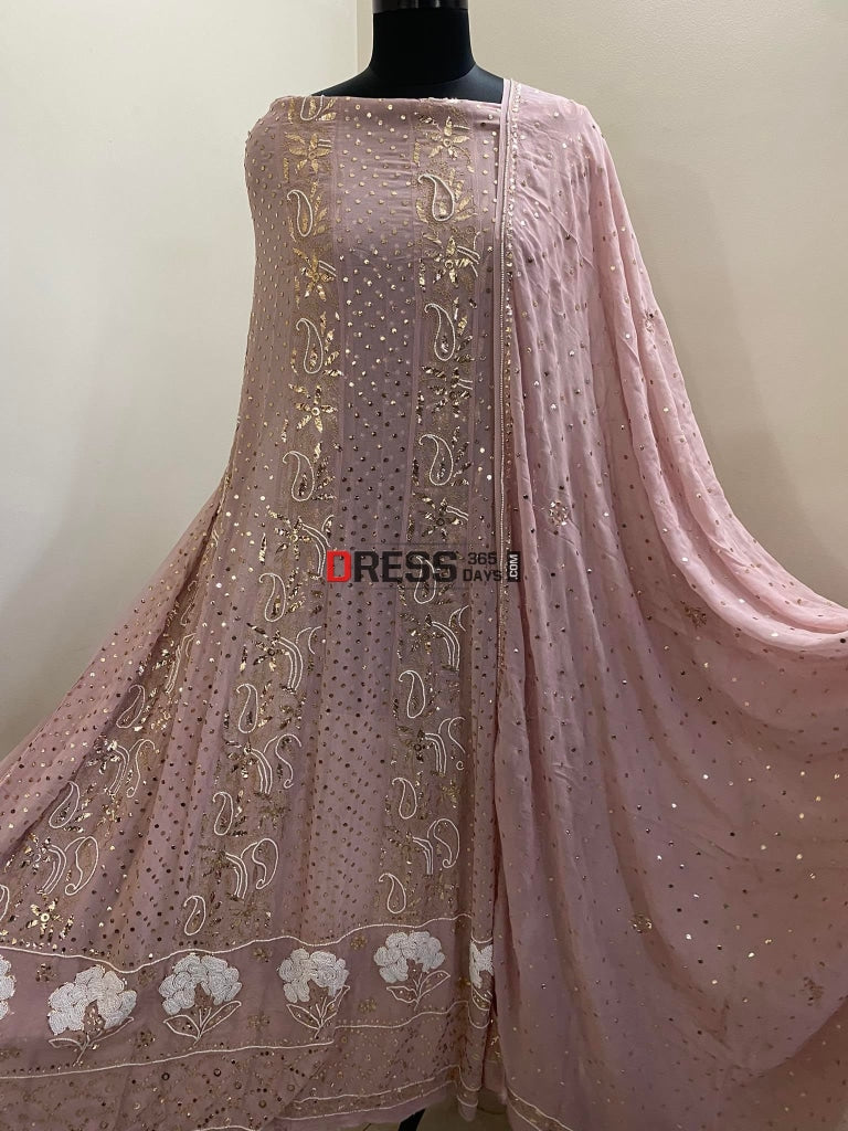 Taupe Pearl Kamdani Anarkali Suit Chikankari