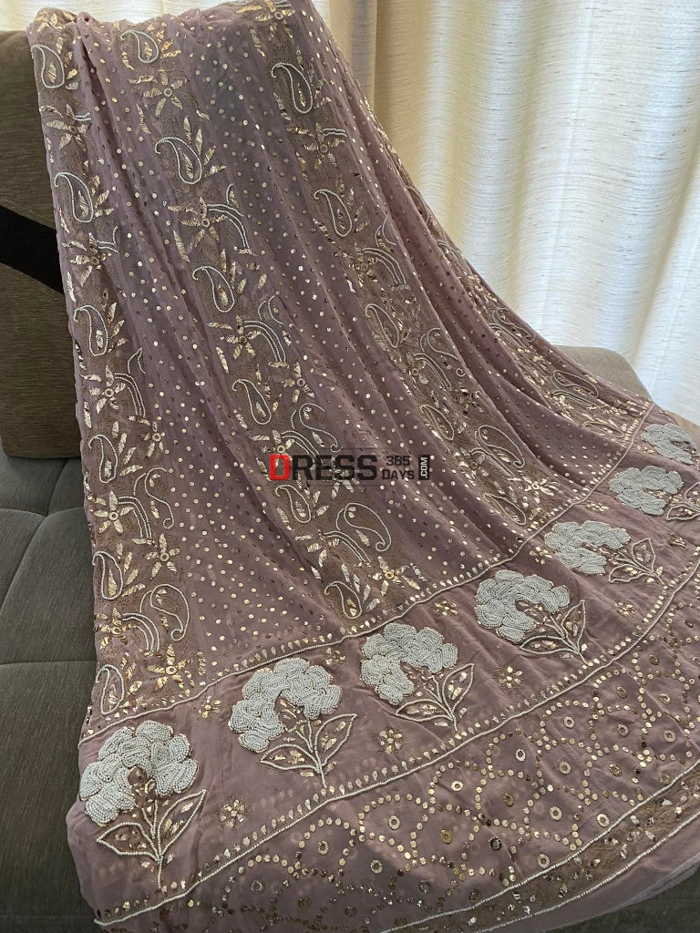 Taupe Pearl Kamdani Anarkali Suit Chikankari
