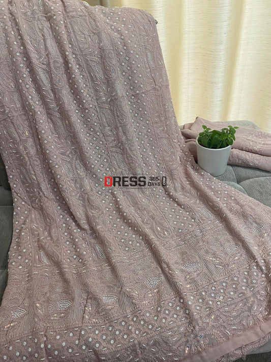 Taupe Pink Chikankari & Pearl Kurta Dupatta Set Suits