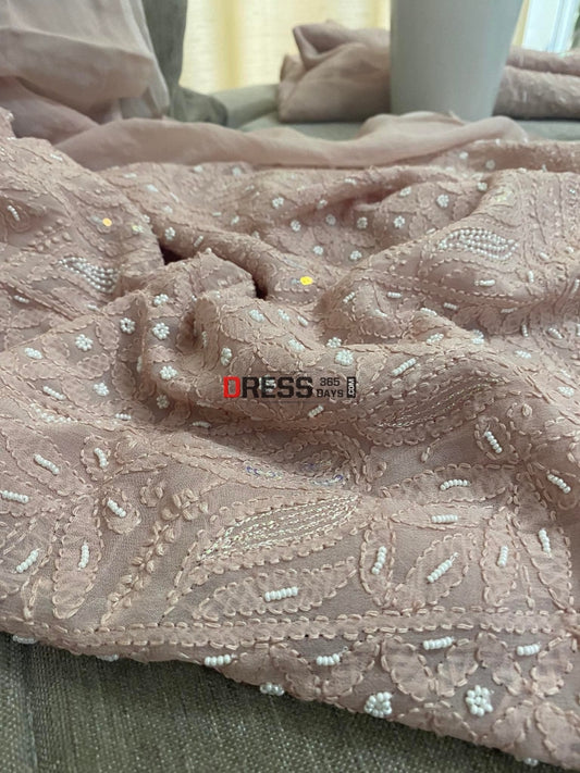 Taupe Pink Chikankari & Pearl Kurta Dupatta Set Suits