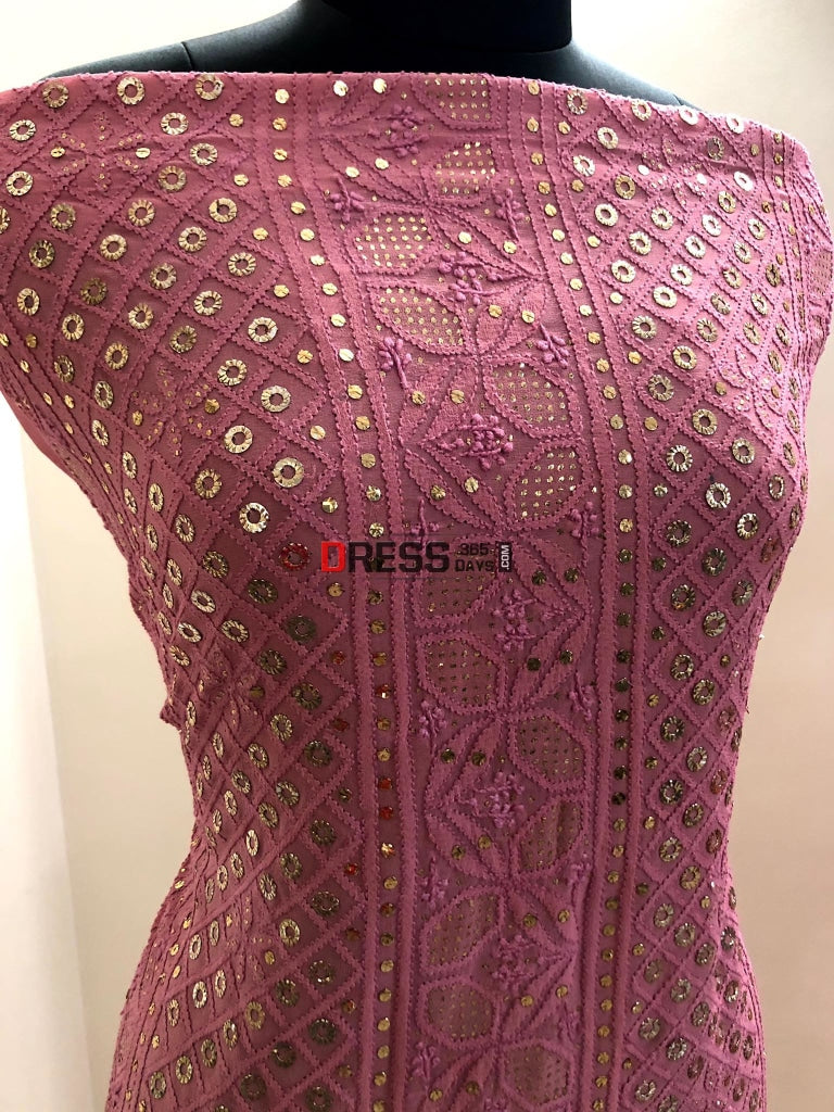 Taupe Pink Ring Mukaish Chikankari Suit