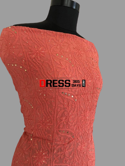 Terracotta Viscose Georgette Mukaish Chikankari Suit - Dress365days