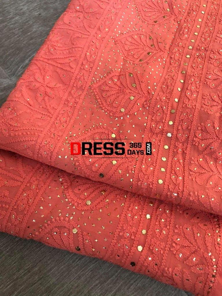 Terracotta Viscose Georgette Mukaish Chikankari Suit Suits