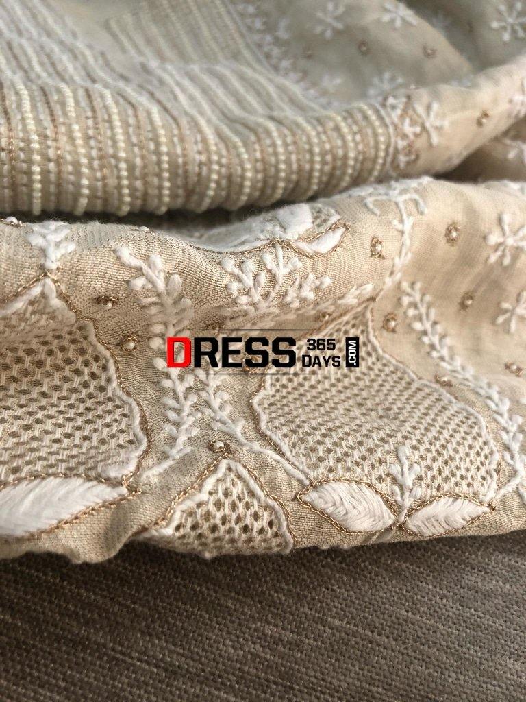 Tissue Chanderi Beads Andjaali Work Chikankari Suit Suits