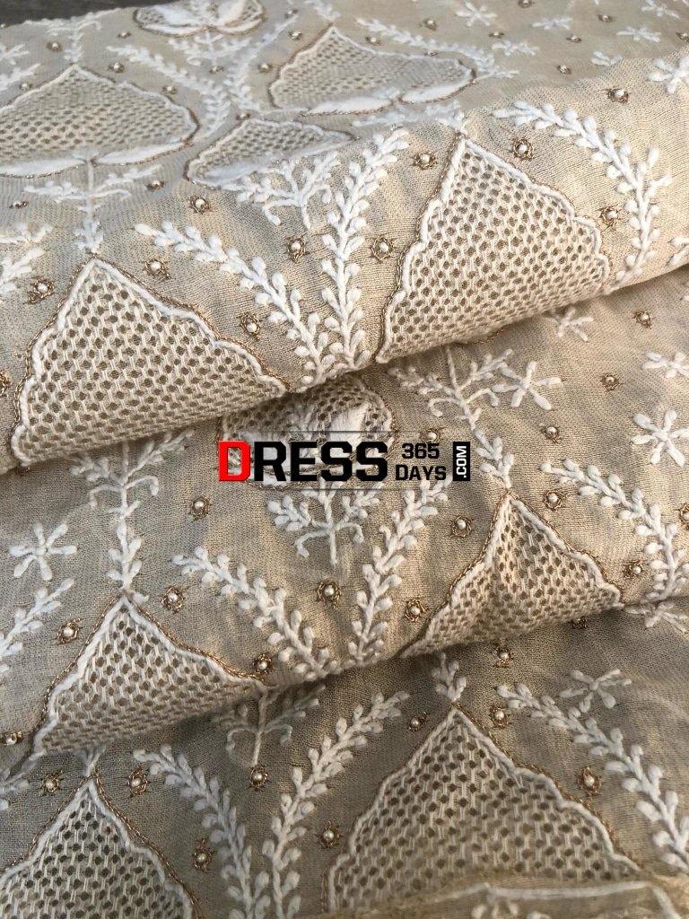 Tissue Chanderi Beads Andjaali Work Chikankari Suit Suits