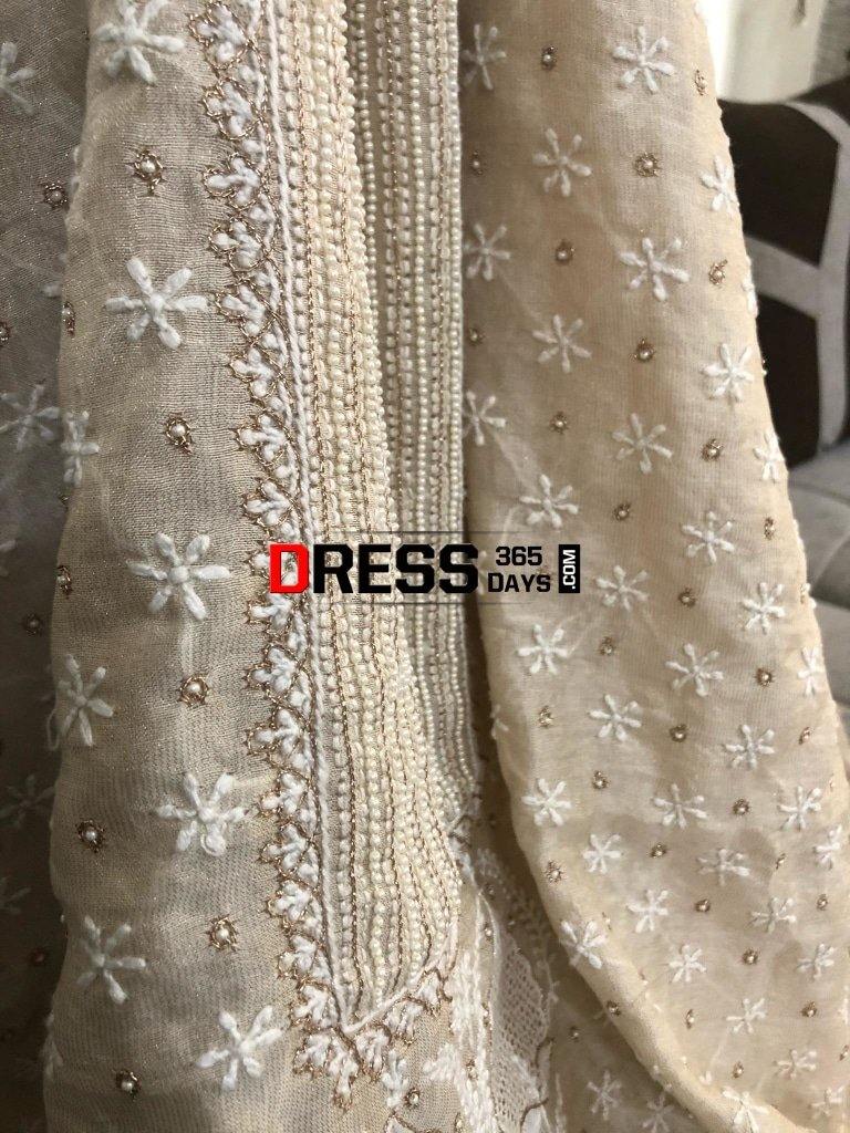 Tissue Chanderi Beads Andjaali Work Chikankari Suit Suits
