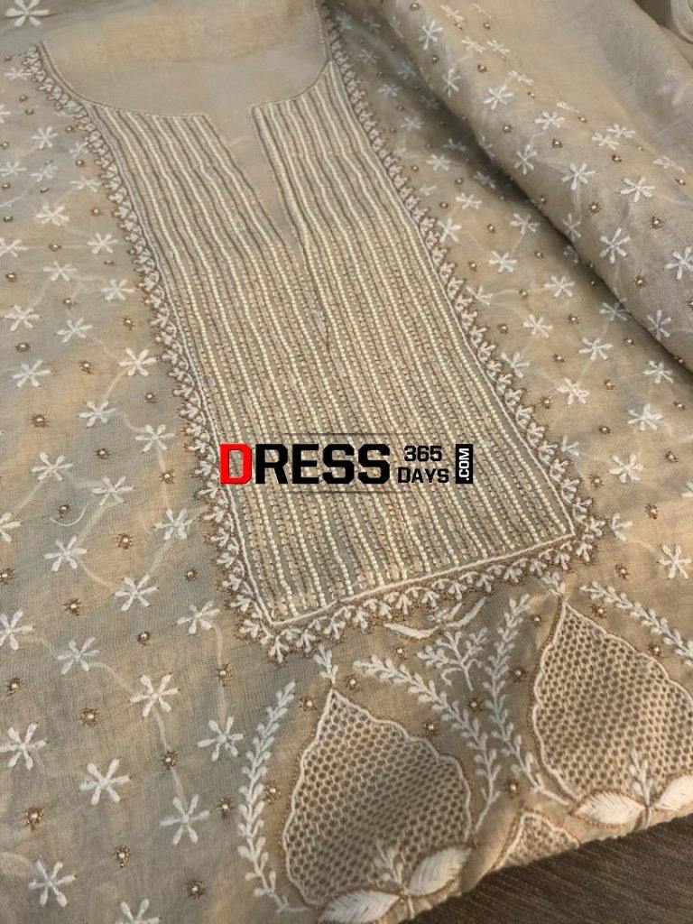 Tissue Chanderi Beads Andjaali Work Chikankari Suit Suits