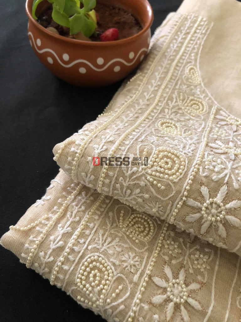 Tissue Chanderi Chikankari & Pearl Work Suit Suits
