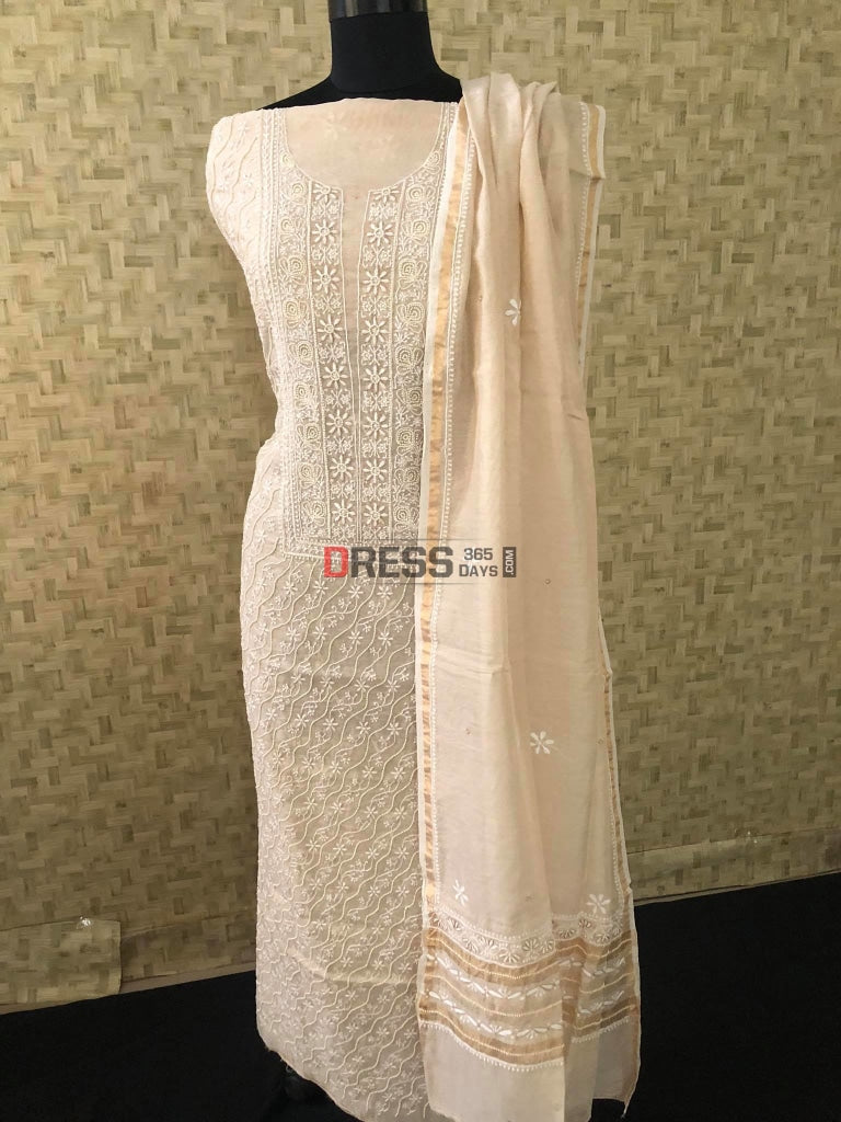 Tissue Chanderi Chikankari & Pearl Work Suit Suits