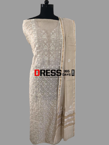 Tissue Chanderi Chikankari Suit with Beads Work - Dress365days