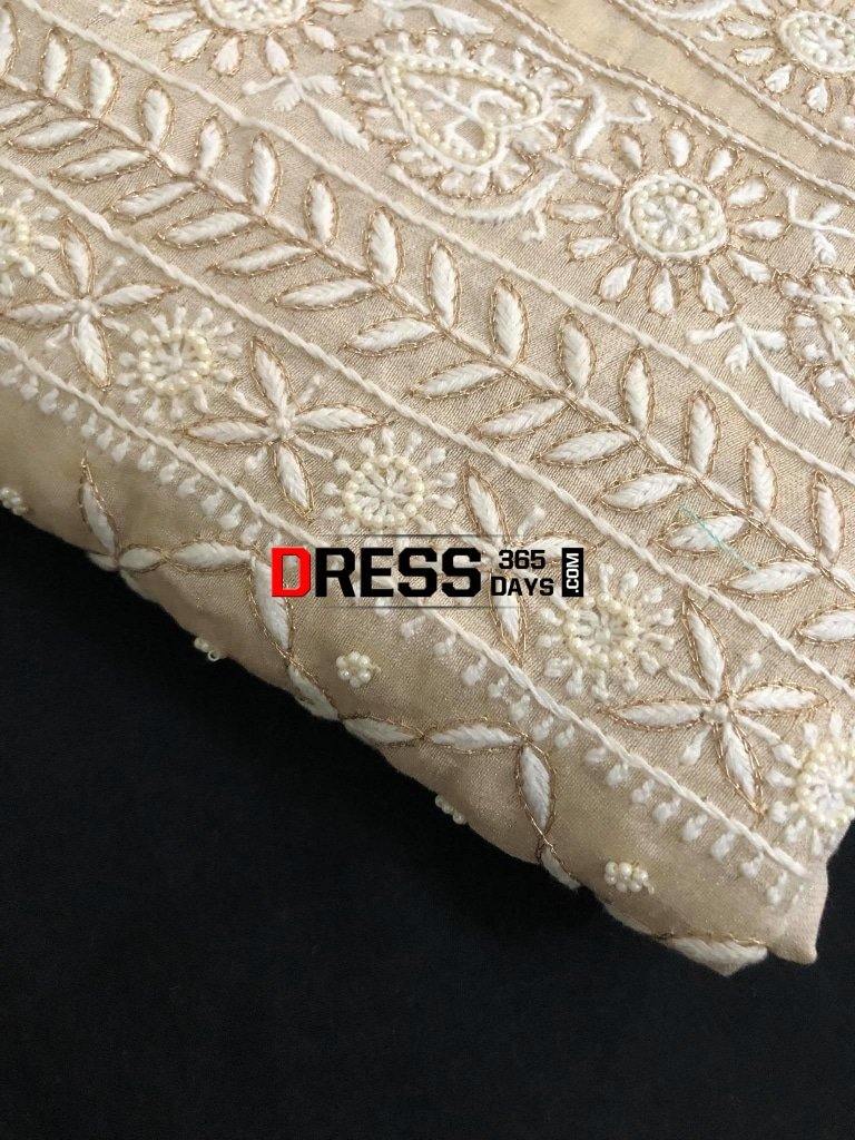 Tissue Chanderi Chikankari Suit With Beads Work Suits