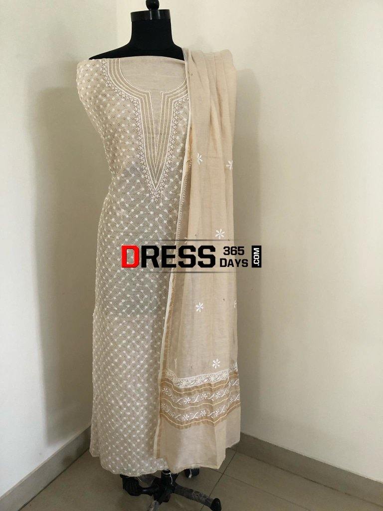 Tissue Chanderi Chikankari Suit With Beads Work Suits