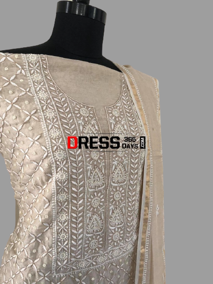 Tissue Chanderi Chikankari Suit with Beads Work - Dress365days