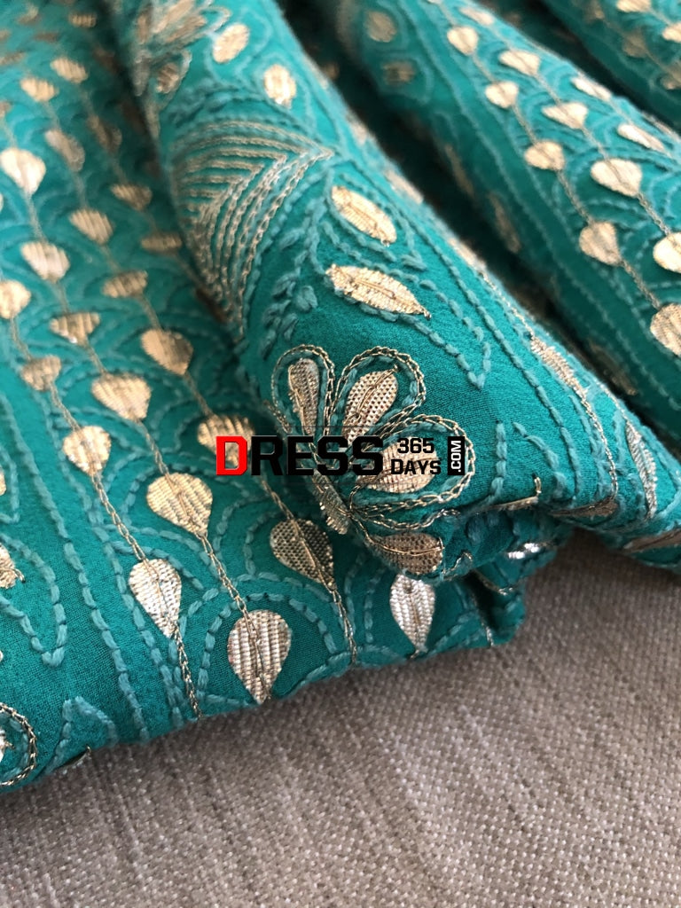 Turquoise Gota Patti Chikankari Suit Suits
