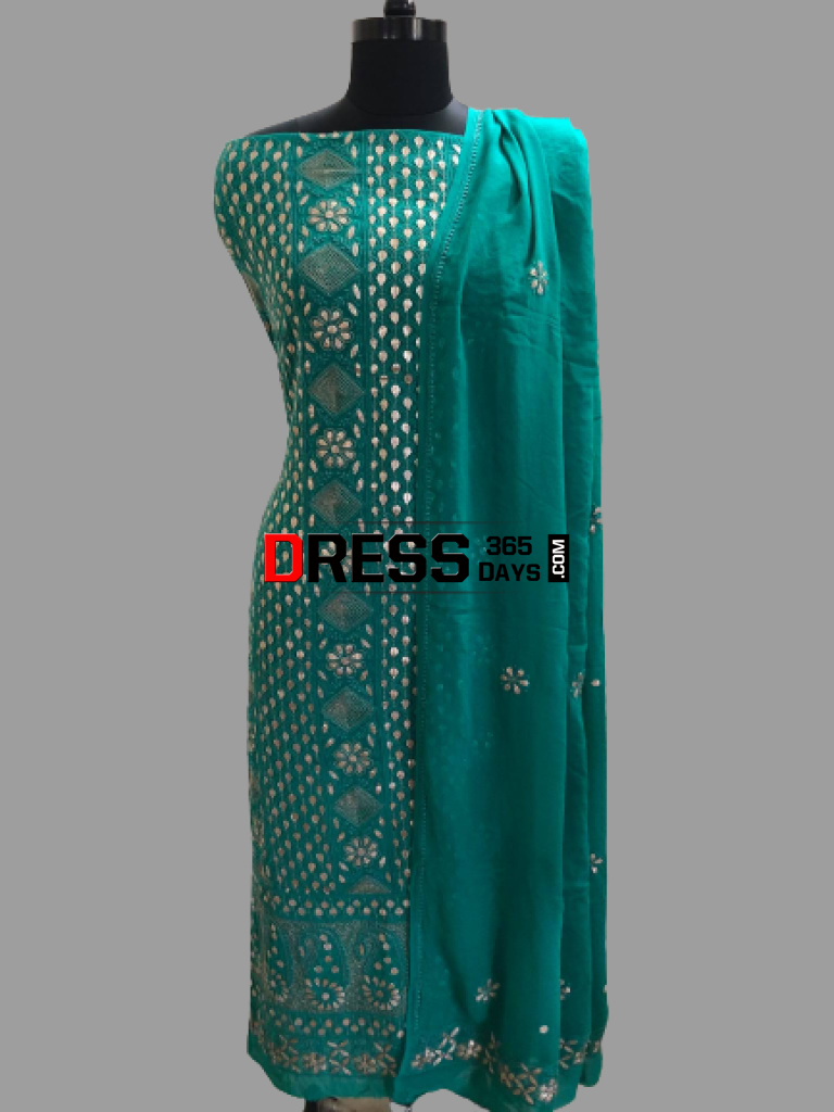 Turquoise Gota Patti Chikankari Suit Suits